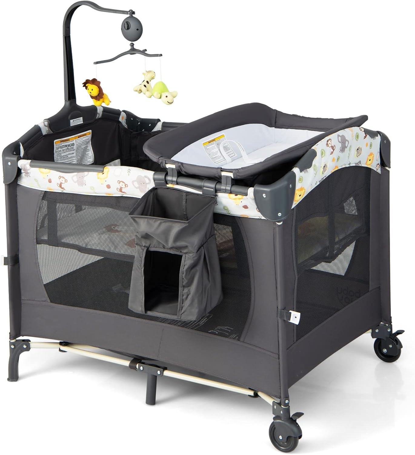 DREAMADE 4in1 Foldable Children's Travel Cot, Height Adjustable with