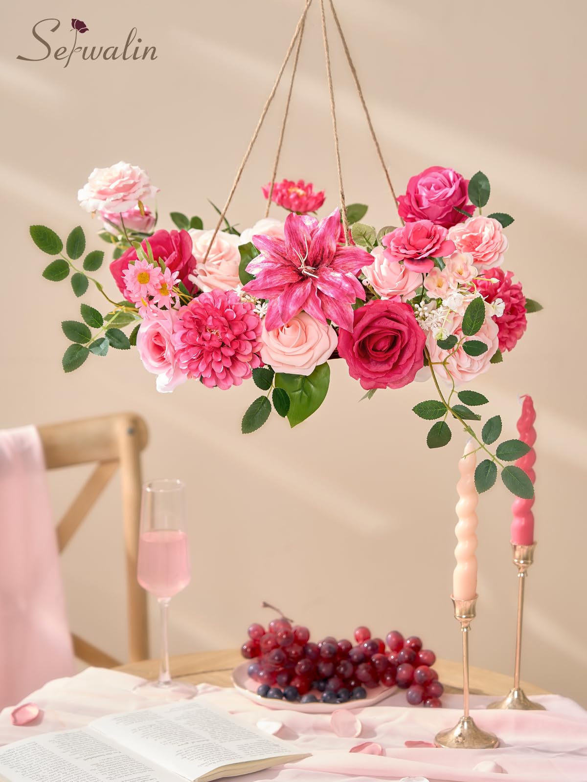 Serwalin Fiori artificiali rosa acceso e magenta, fiori finti in seta fucsia, fiori finti rosa pastello per bouquet da sposa, centrotavola, decorazione per la casa