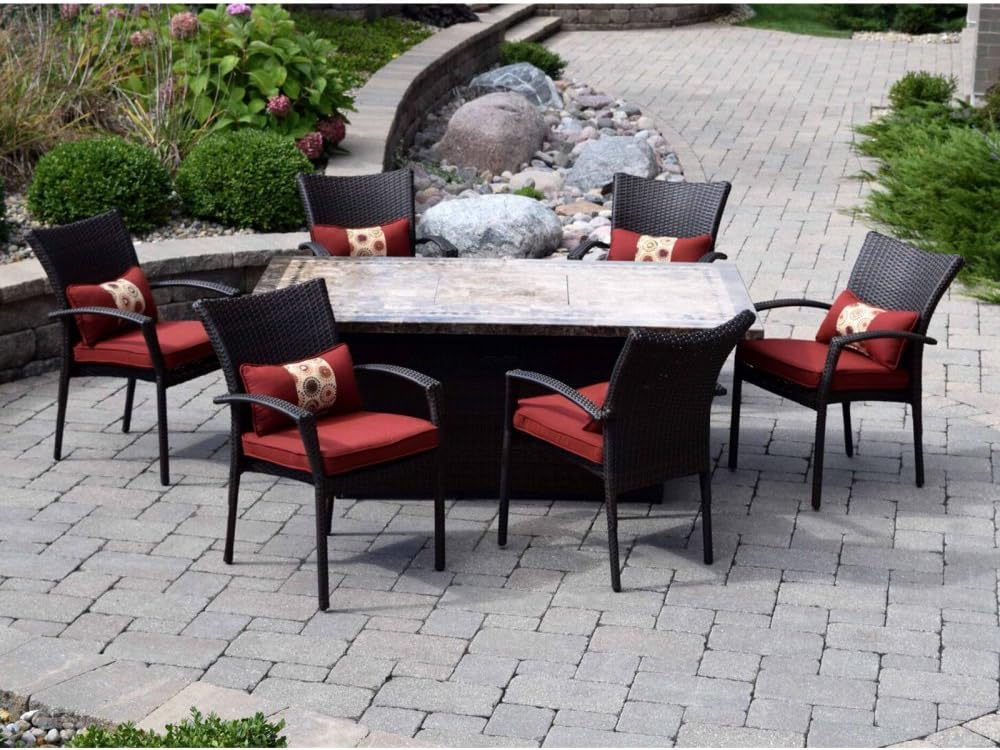 Outdoor Innovations 7 Piece South Beach Red Fire Dining Set, Coffee Bean Wicker