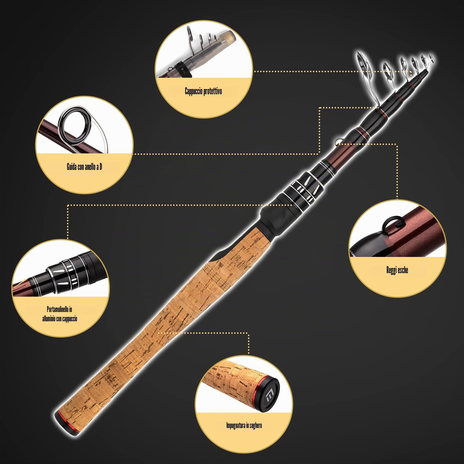 EOW Xpedite - Canna da pesca telescopica portatile, 24 denti in carbonio e punta in carbonio solido, manico in sughero, canna da viaggio, leggera e corta