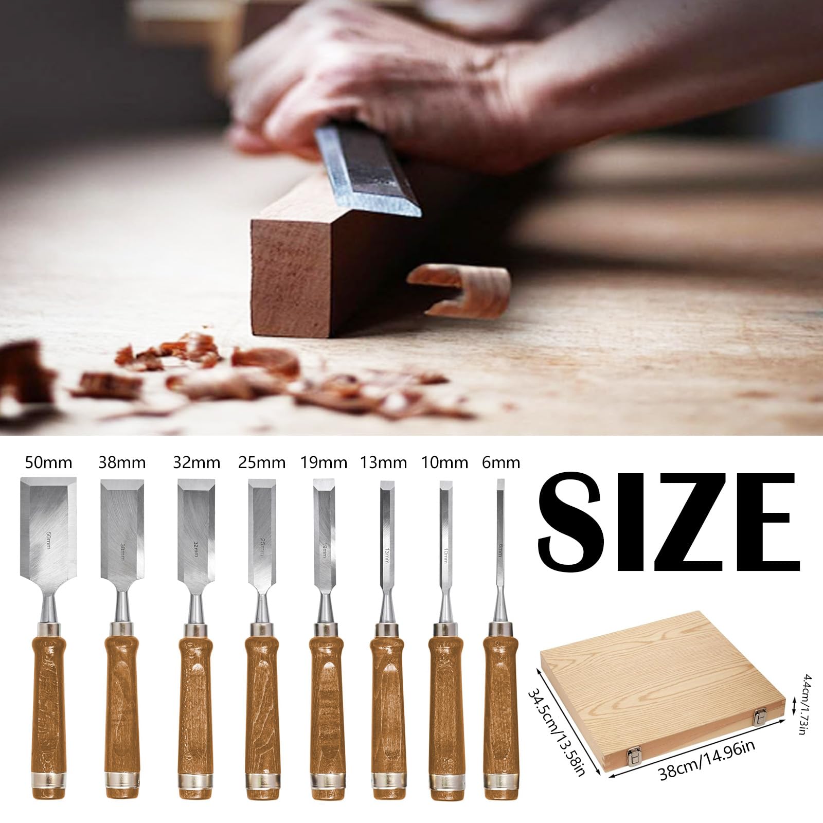 Juego de cinceles para madera de 8 piezas, juego de cinceles para carpintería con piedra de afilar, guía de afilado y estuche de almacenamiento, juego de cinceles para tallar madera, carpintería