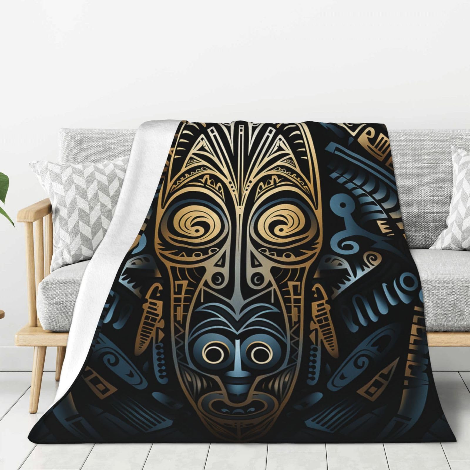 Couverture flanelle 152x203 cm plaid en peluche style tribal pour lit et canapé