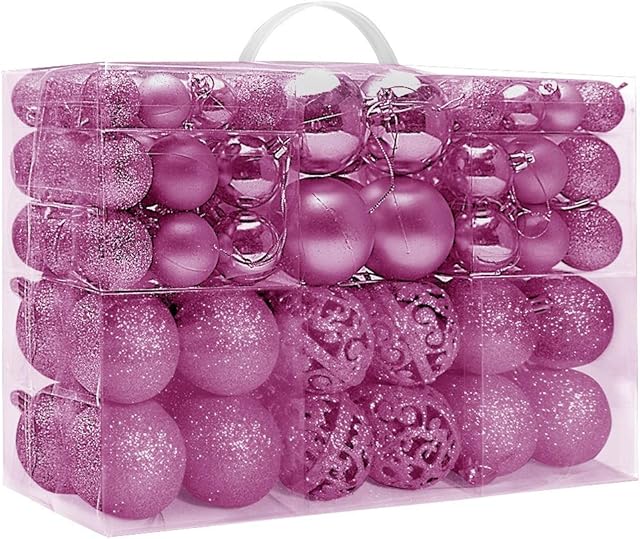 Christmas Tree Decoration Ball, 100pcs Christmas Baubles Ornaments 3cm+4cm+6cm, Shatterproof Christmas Hanging Balls Decoration, Christmas Tree Holiday Wedding Party Pendants Gifts (Pink)
