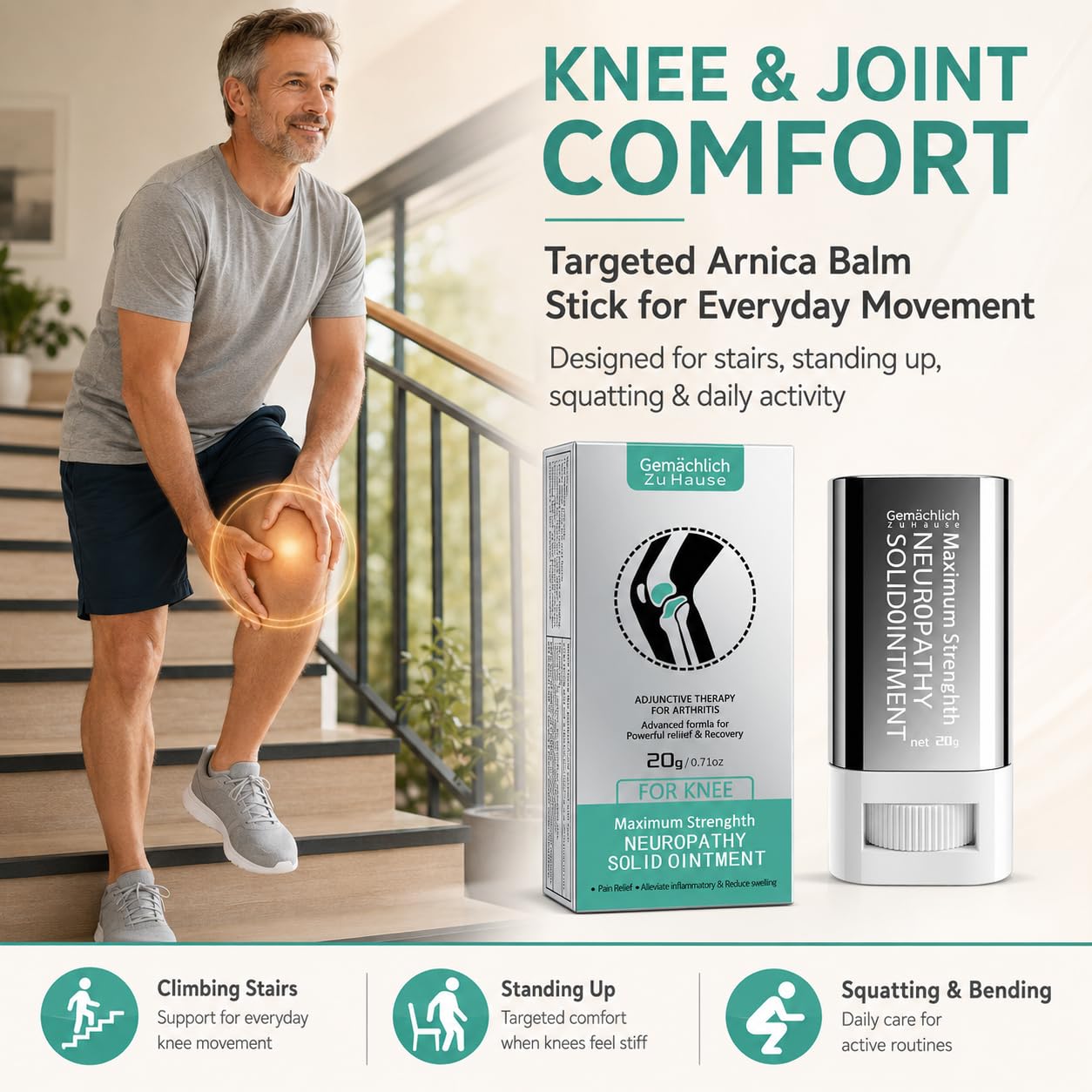 2026 Upgraded Knee Pain Relief 7% Arnica Montana Ointment Stick, NDC Listed Fast-Acting OTC Topical Pain Relief, GMP-Made Touch-Free Care for Running, Stairs & Post-Workout Stiffness, 0.71 oz — Amazon image 3