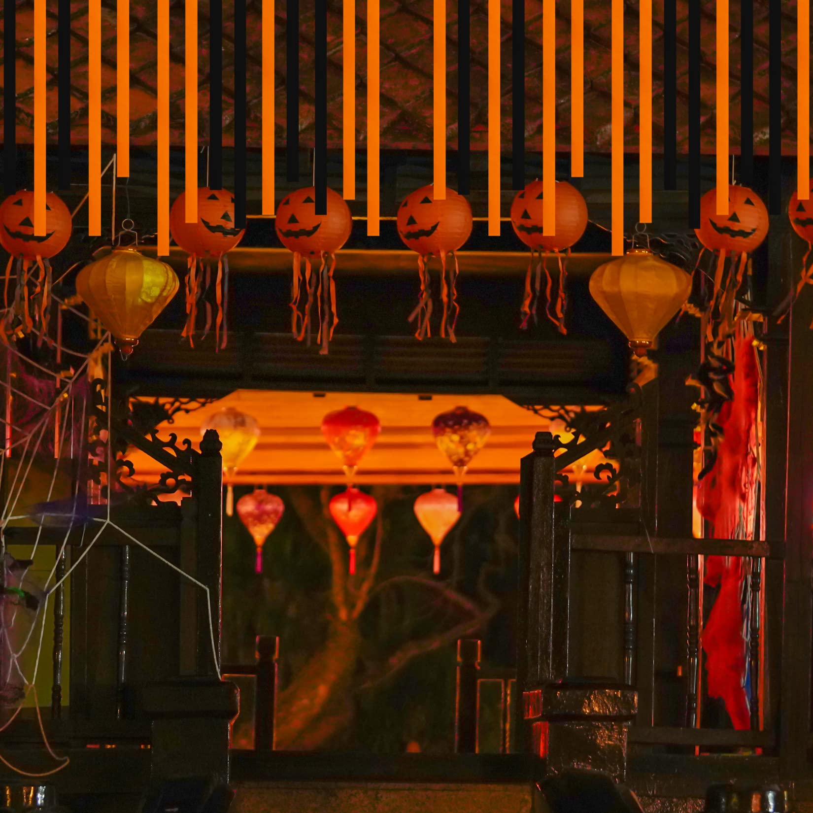 Halloween Luftschlangen – 9 Rollen Krepppapier, Orange & Schwarz, Je 25 M