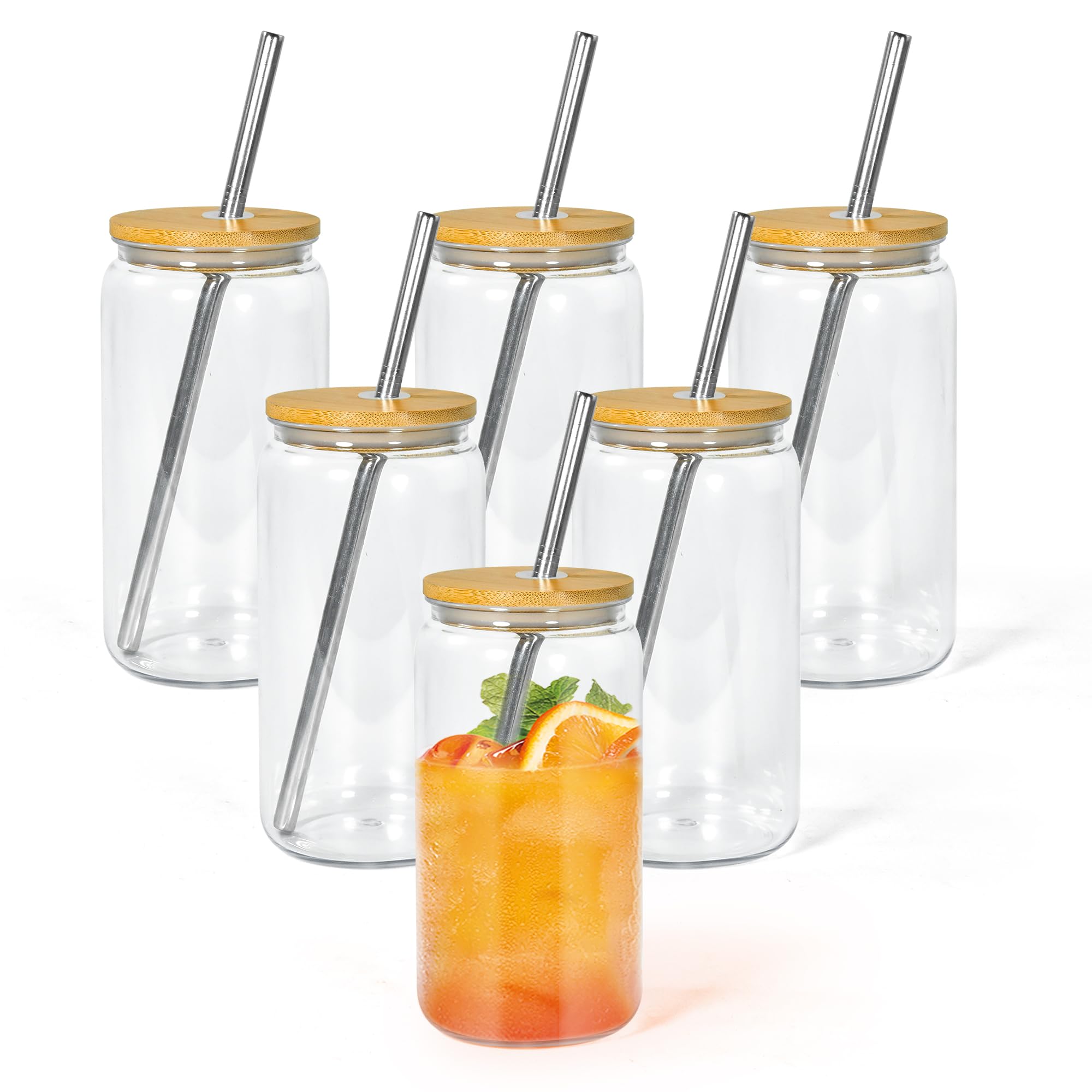 Amazon.com | Icesip 16oz Acrylic Mason Jar Cups, Clear Cups with Bamboo Lids  and Straws, Iced Coffee Cup Drinking Glass Tumbler for Whiskey, Soda, Tea,  Juice, Gift, 6pcs: Tumblers & Water Glasses