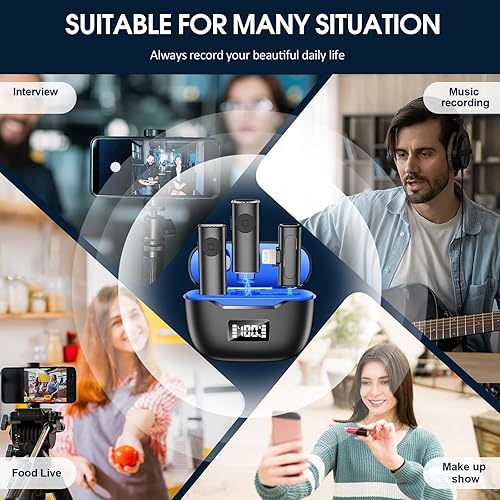Miniatura 7 de Puqo Micrófono Lavalier inalámbrico para iPhone iPad, paquete de 2 micrófonos de solapa con chip de reducción de ruido integrado, tiempo de trabajo
