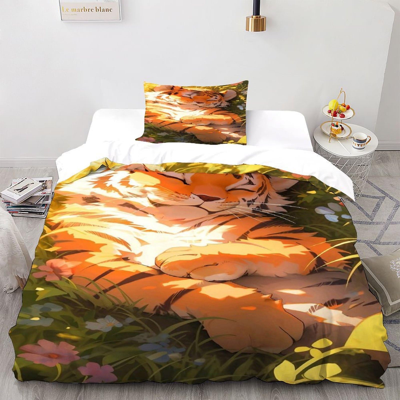Parure de lit tigre 135x200 cm infroissable pour éviter le repassage du linge de lit simple