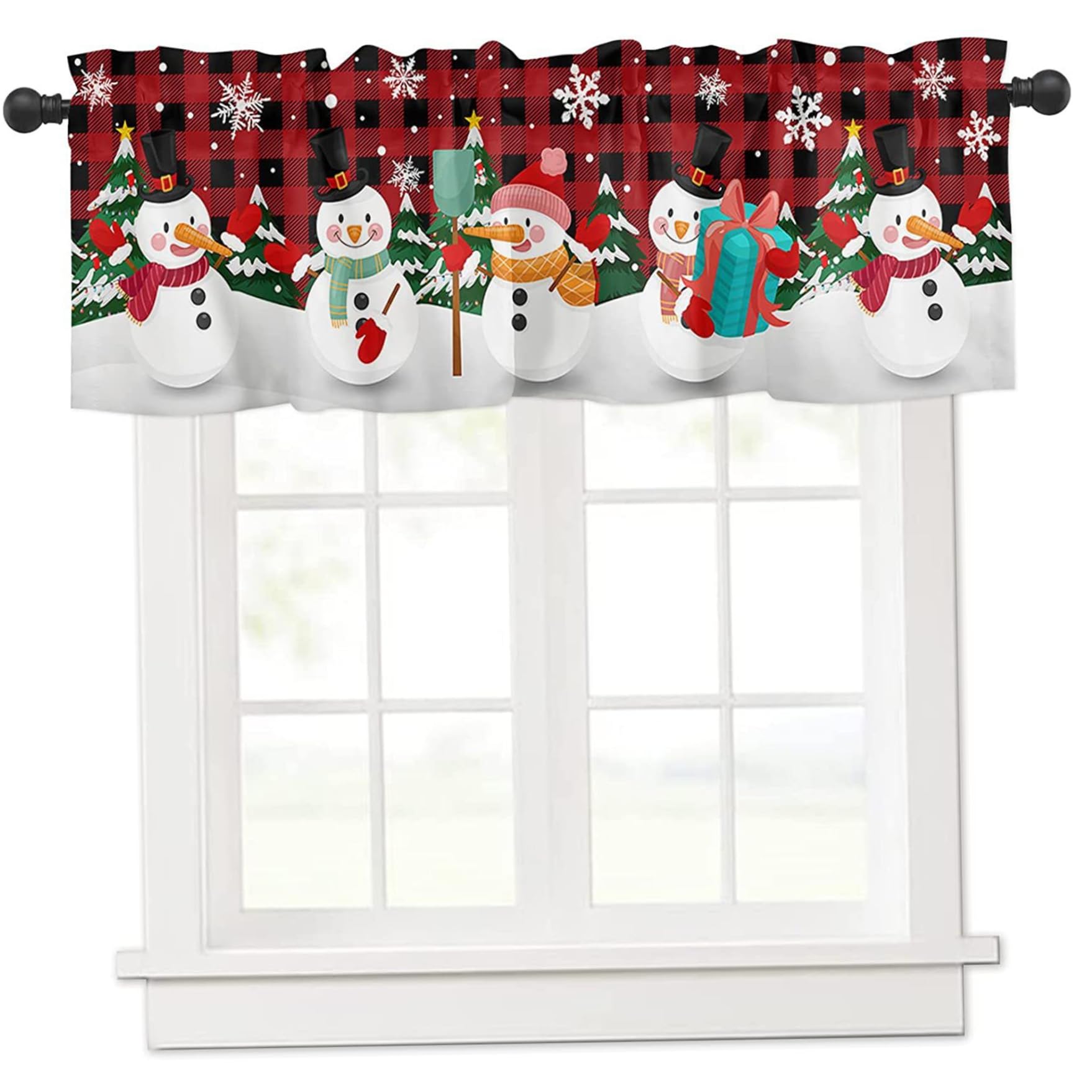 CAKEEYUM 1 Panel Christmas Valances for Windows Snowman Christmas Kitchen Curtains Valances Red Short Curtain for Living Room Bedroom Bathroom 17.7x57.1 Inch