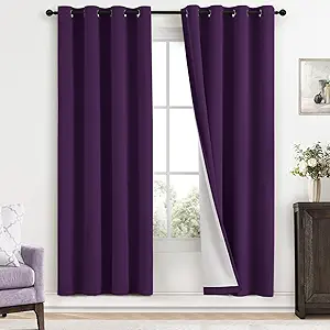 Yakamok Room Darkening 100% Blackout Curtains Grommet Window Treatments with 2 Thick Layers-Purple Thermal Insulated Drapes Set of 2 Panels for Bedroom Living Room 52 Inches by 72 Inches Length