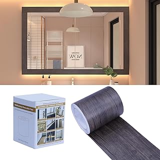 10M Wood Grain Removable PVC Waterproof Border Wallpaper Decor Self Adhesive Peel and Stick Door Frame Mirror Bathroom Tiles Sticker Grain Trim Carbonized Oak 3.93 inch x 393 inch