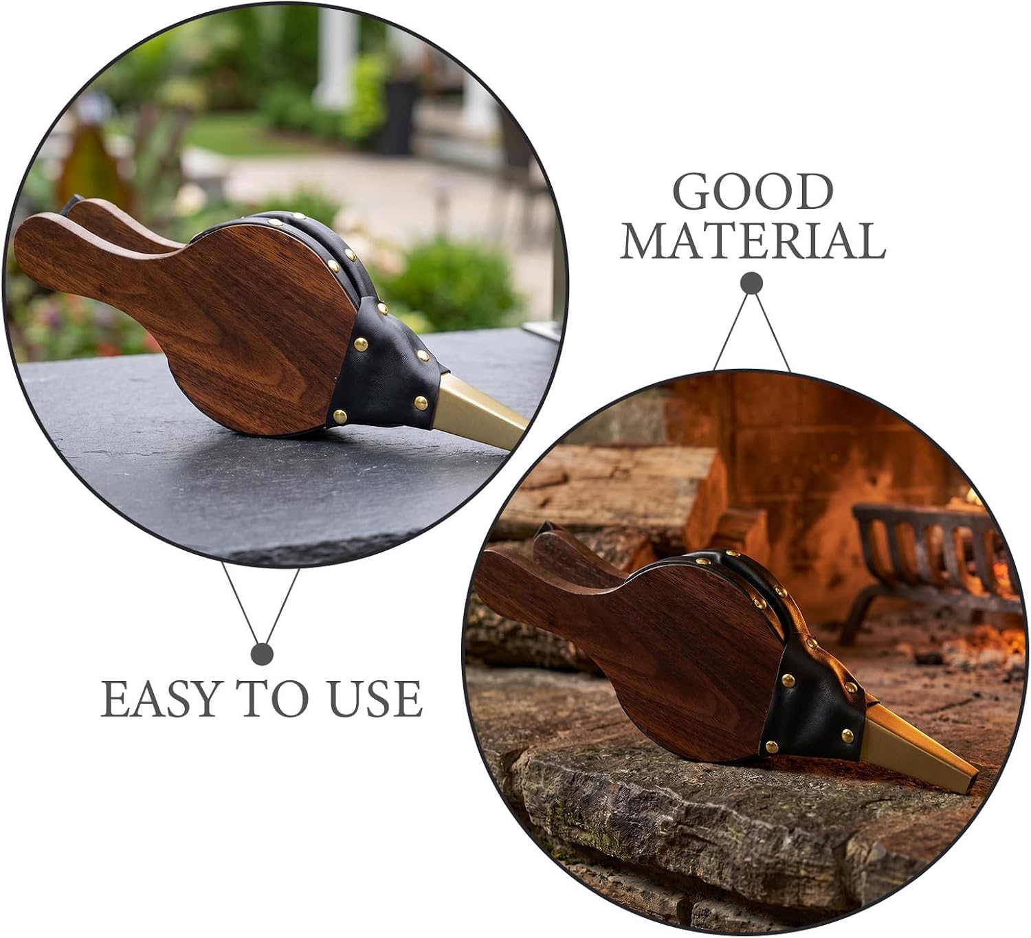 Operitacx 2pcs Fireplace Bellows: 12"x5" Vintage Manual Air Blower - Wooden Hand Bellows with Metal Tip - Outdoor Handheld Tool for Wood Stove BBQ Fireplace Fire Pit