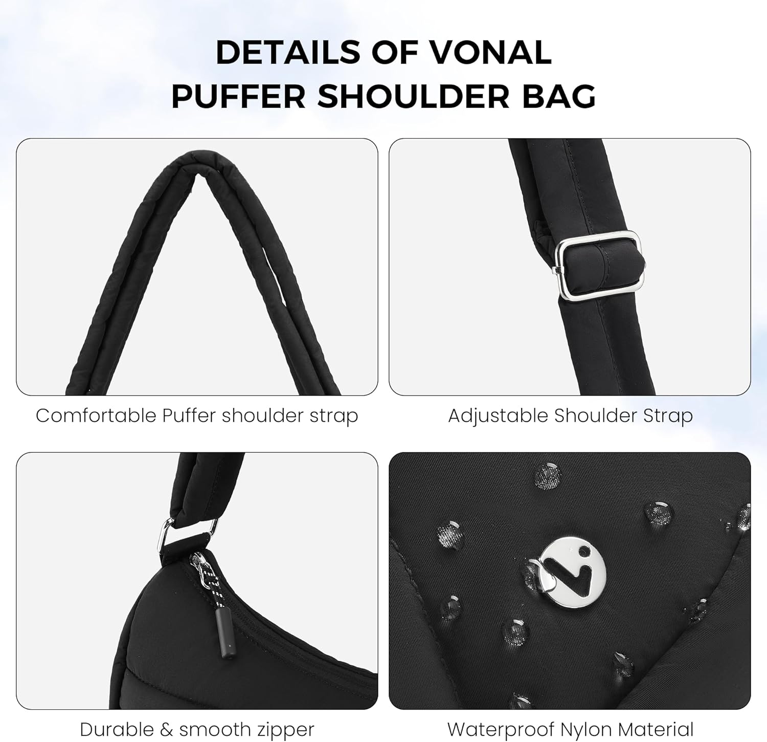 VONAL Puffer Crescent Crossbody Bag for Women Lightweight Nylon Quilted Waterproof Shoulder Purses with Adjustable Strap - Image 4
