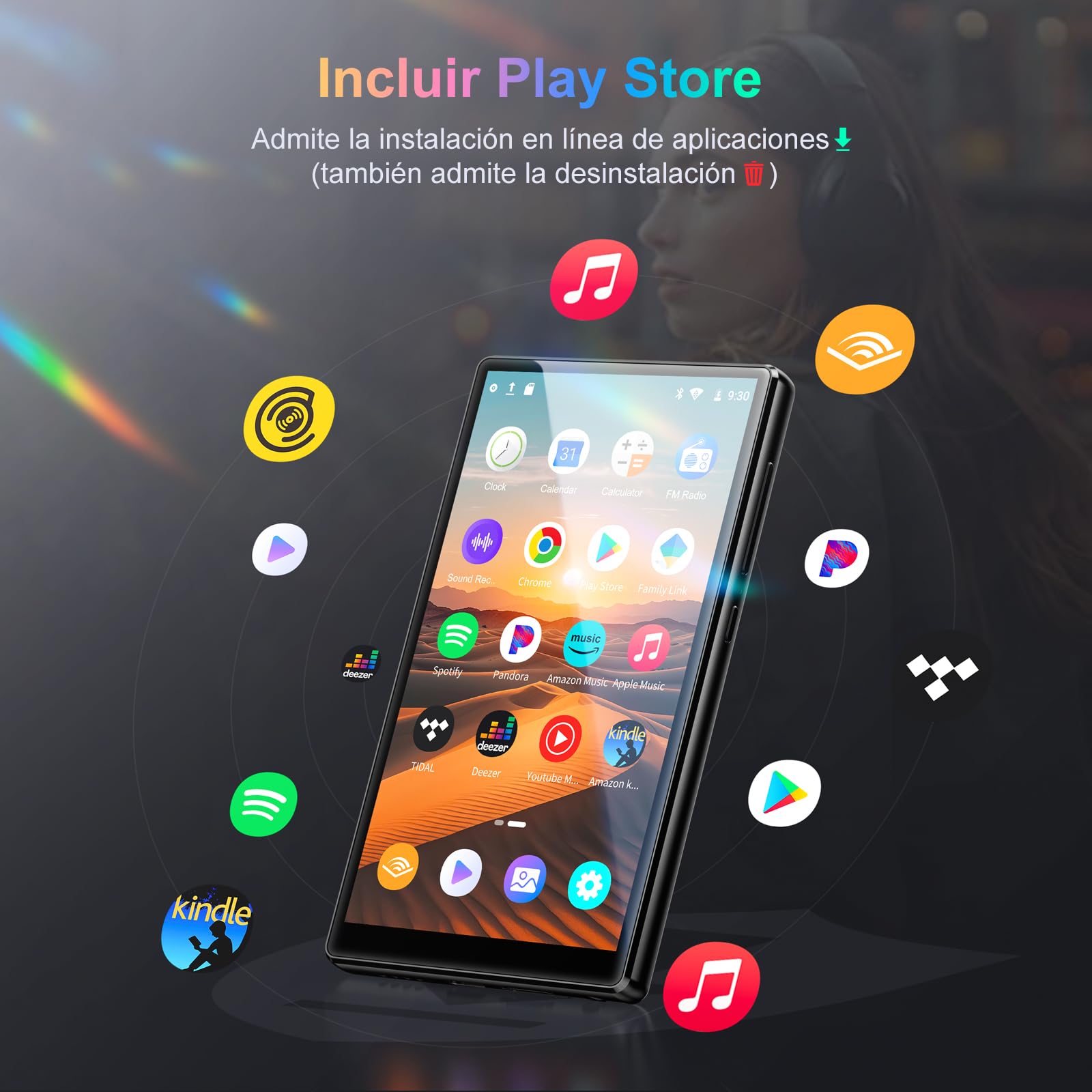 Oilsky 96GB Reproductor MP3 con WiFi y Bluetooth, 4,7'' 1280P Pantalla Táctil, Android 13.0 MP3 y MP4 Player con Spotify, Amazon Music, Play Store (Negro)