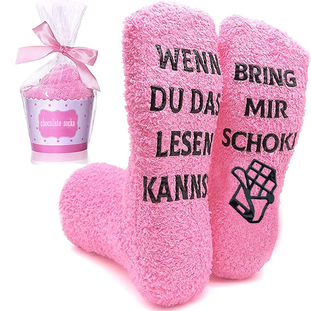 Zemolo Lustige Socken Valentinstag Geschenke für Frauen Mama Muttertag Kuschelsocken Schoki Witzige Sock Damen Flauschsocken Adventskalender Geburtstag