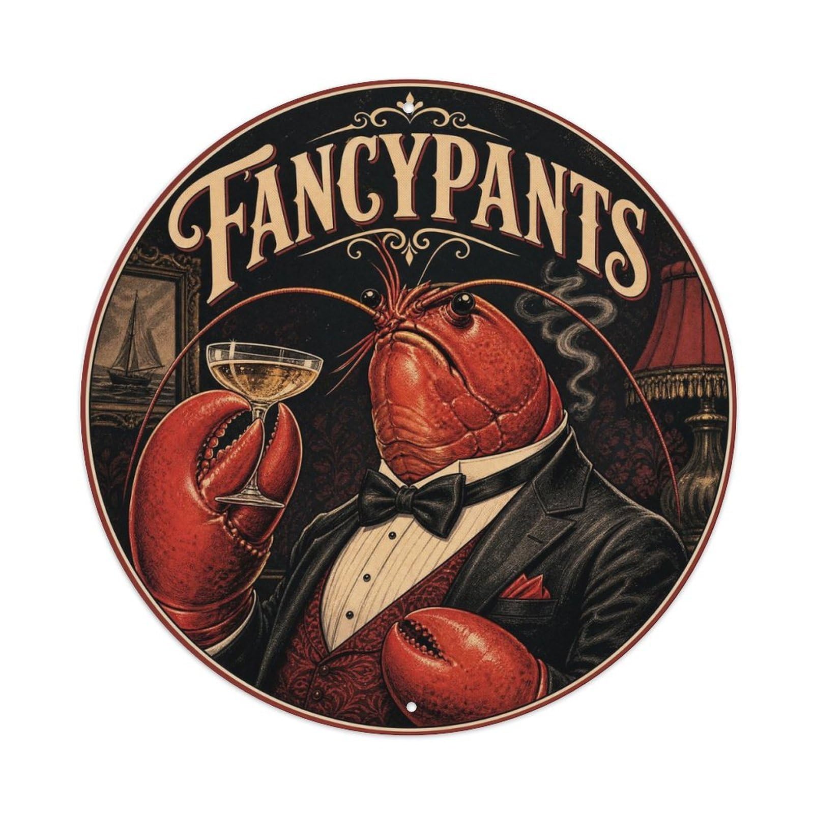 Okngb Style Lobster Fancypants Marine Animal Comic Cartoon Playful Metal Tin Sign Plaque Wall Decor For Cafe, Man Cave, Club Bar, Office, Home Garden Round Metal Poster 8X8inch
