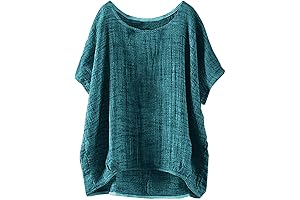 Linen Cotton Shirts for Women, Vintage T-Shirt with Loose Printed Patchwork Sleeve...