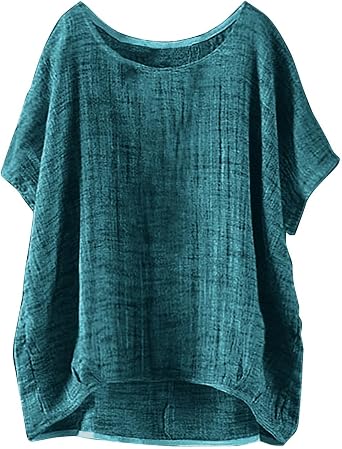 Linen Blouses for Women Loose Fit V Neck Short Sleeve Solid Shirts Breathable Thin Tops Summer Casual