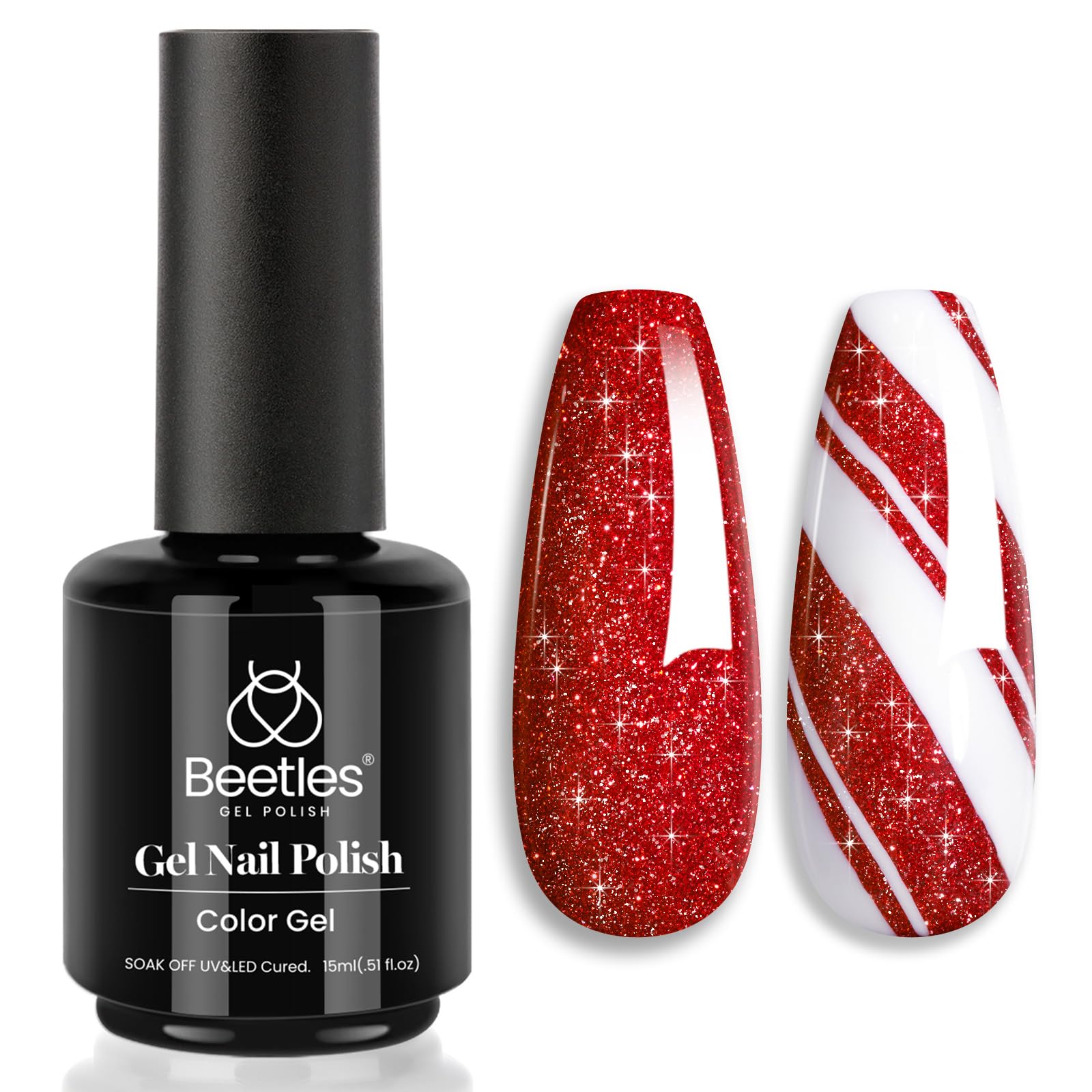 Beetles Red Gel Nail Polish - 15ml Sparkly Glitter Diamond Red Gel Polish for Girls & Women - Soak Off, UV Nail Lamp Included Gift for Women