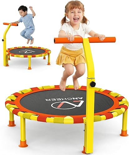 ANCHEER 38'' Toddler Trampoline with Adjustable Handle, 150lbs Capacity Mini Trampoline for Kids Ages 1-6, Foldable & Easy to Assemble, Indoor/Outdoor Baby Trampoline, Gift for Boys and Girls
