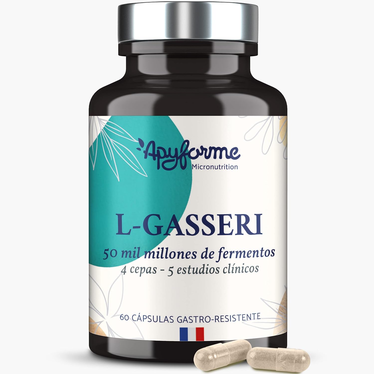 Apyforme - Lactobacillus Gasseri - Probioticos Intestinales - Para la digestión y Flora Intestinal - Hasta 50 mil millones de UFC/día - 60 Cápsulas Gastrorresistentes - 100 % Francés