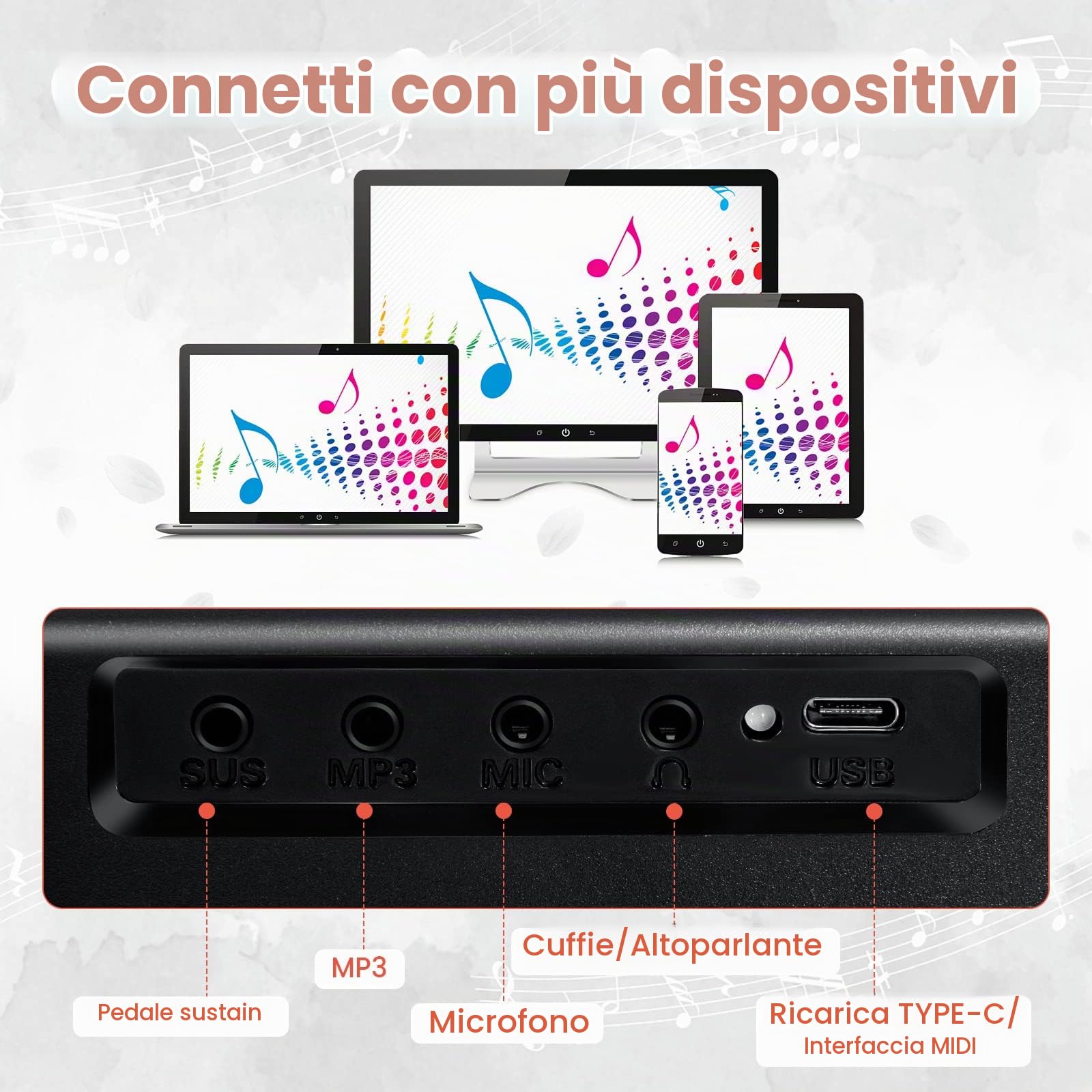 RELAX4LIFE Pianoforte Digitale 88 Tasti Semi-Pesati Pieghevole e Portabile con Custodia, Leggio, Sustain Pedali, Modalità di Insegnamento,MP3/USB/MIDI/Bluetooth, Nero