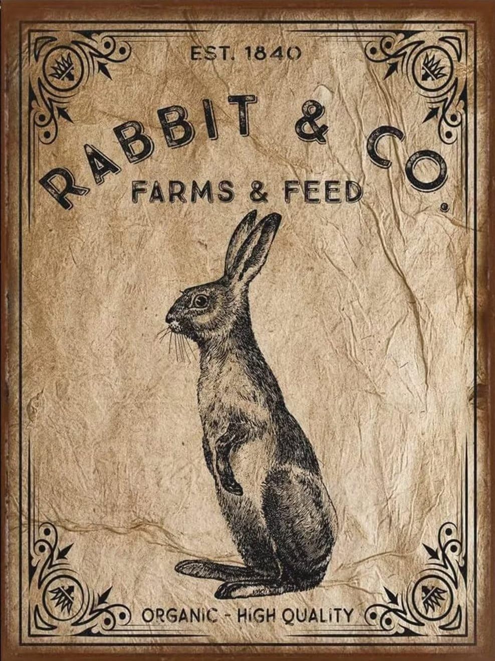 FJQWKLF Vintage Rabbit Wall Art Rabbit Farms And Feed, Easter Modern Print Metal SignVintage Paintings Wall Decor For Cafe Farm Bedroom Bathroom Theater Framed 8x12 Inch