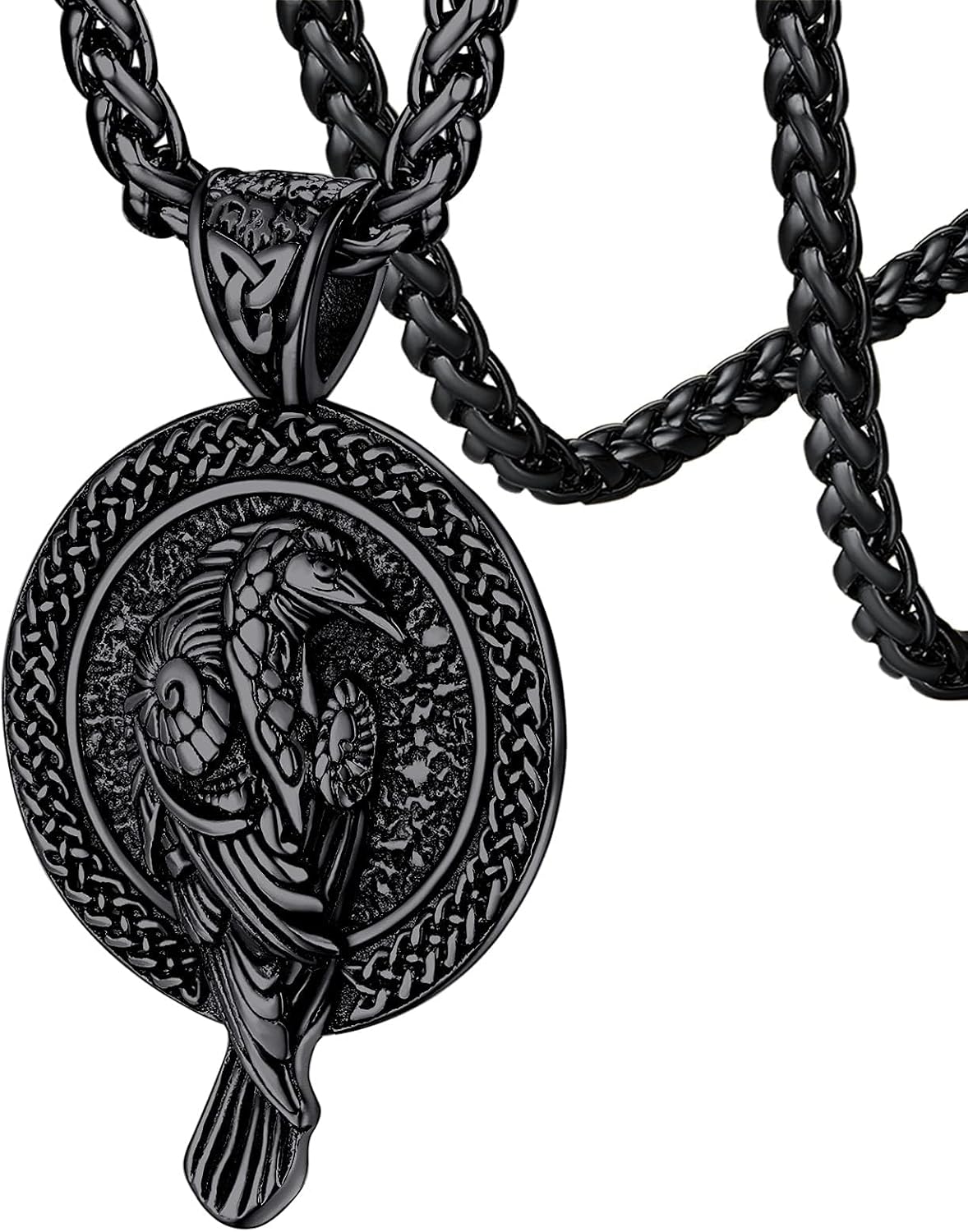 FaithHeart Viking Raven Necklace for Men, Norse Mythology Raven Skull Pendant Sturdy Stainless Steel Amulet Jewelry Gift for Men