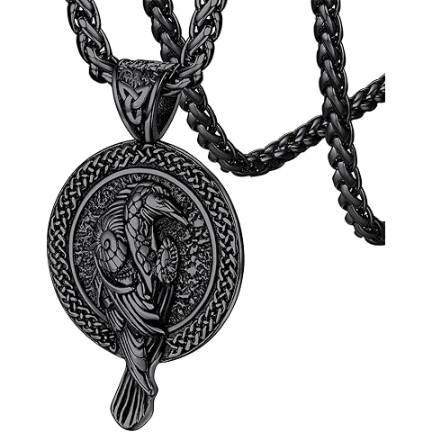 FaithHeart Viking Raven Necklace for Men, Norse Mythology Raven Skull Pendant Sturdy Stainless Steel Amulet Jewelry Gift for Men