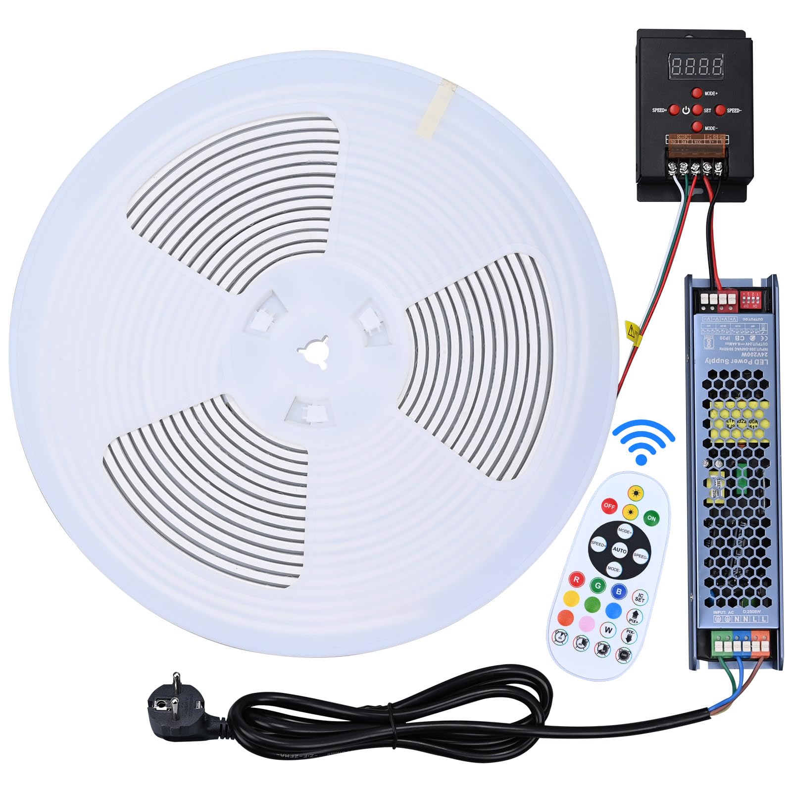 GOMING 24V 10M WS2811 RGB Neon COB LED Streifen IP67 Wasserdicht 576LEDs/M | Adressierbar LED Strip mit Controller und Netzteil 16W/M Gleichmäßiges Leuchten Flexibel LED Band Selbstklebend für Heim Deko