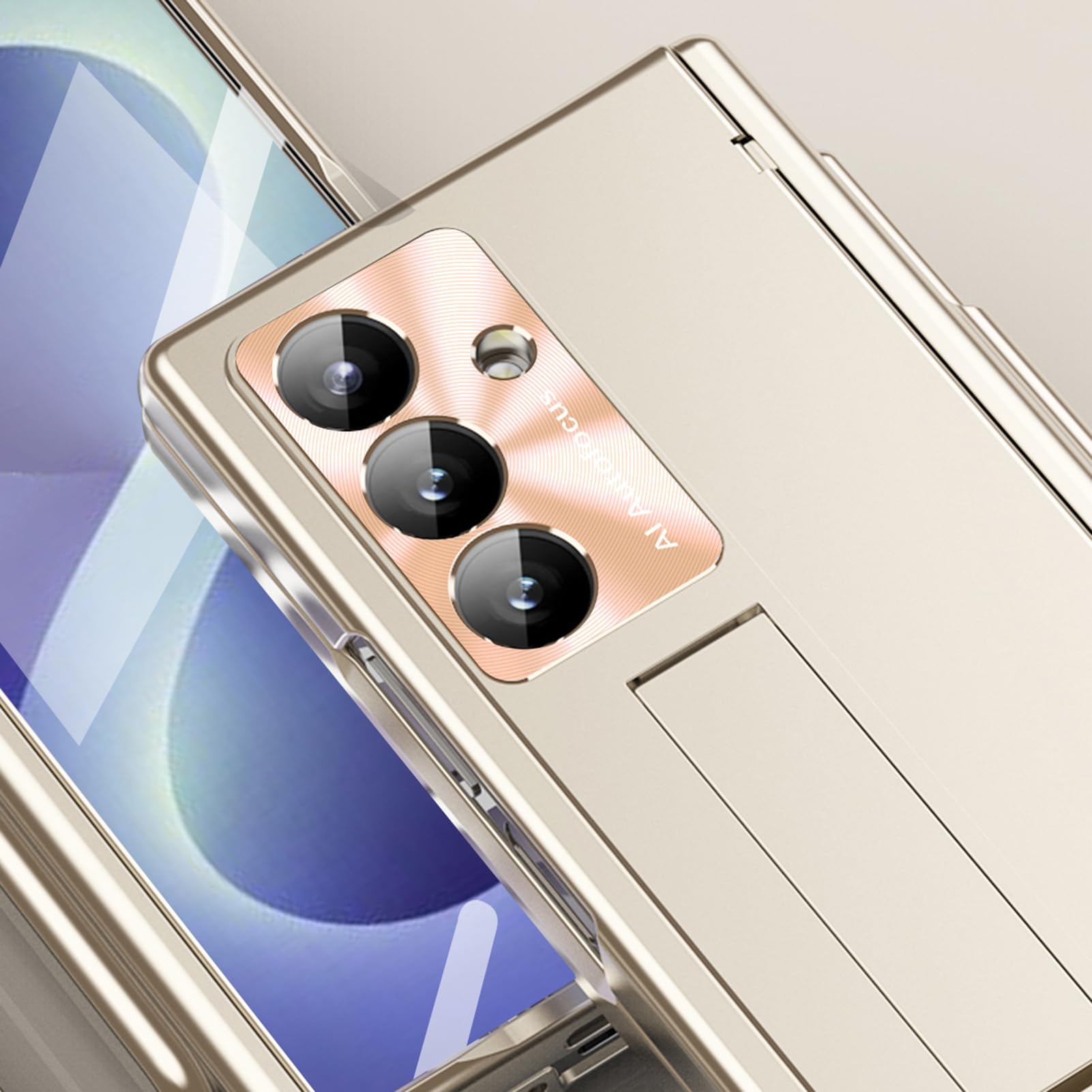 Etui platerowane kompatybilne z Samsung Galaxy Z Fold 8 Ultra, fajny uchwyt na długopis zawias różowy