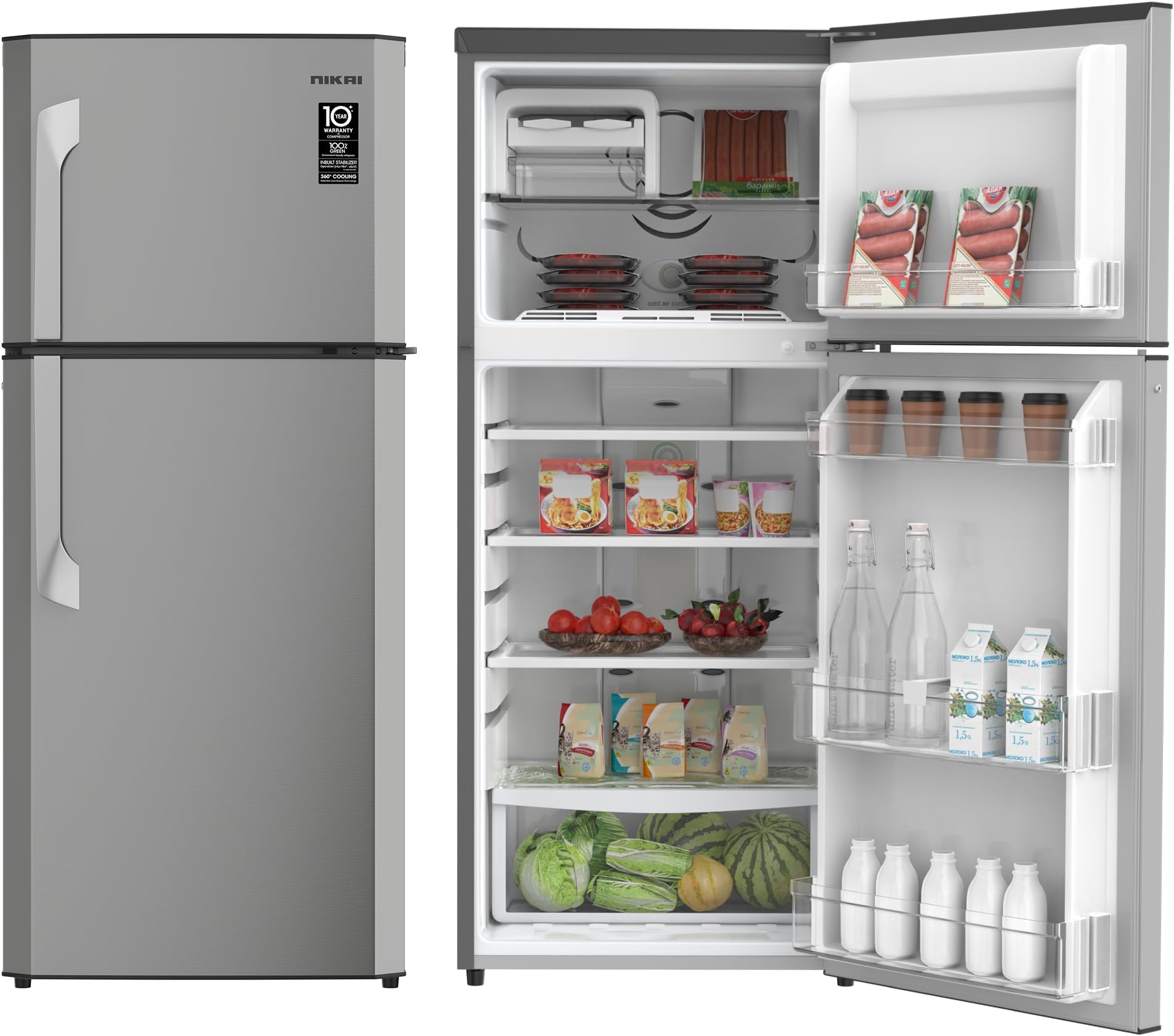 Nikai 300L Gross/233L Net, Double Door Refrigerator, Top Mount Frost Free Freezer, Glass Shelves, CFC Free, Ideal for Home, Office & Restaurant, 10 Year Compressor Warranty, MADE IN INDIA – NRF300FSS