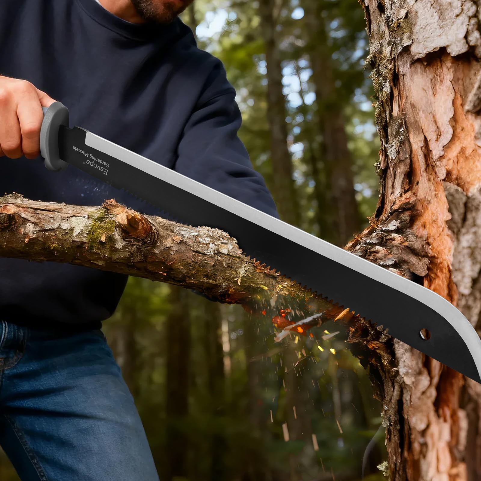 Machete for Bushcraft, 24 inch Survival Knife with Saw for Yard Work, Gardening Heavy Duty Machete with No-Slip Handle and Sheath for Hunting, Outdoor Tree Cutting Esvopa