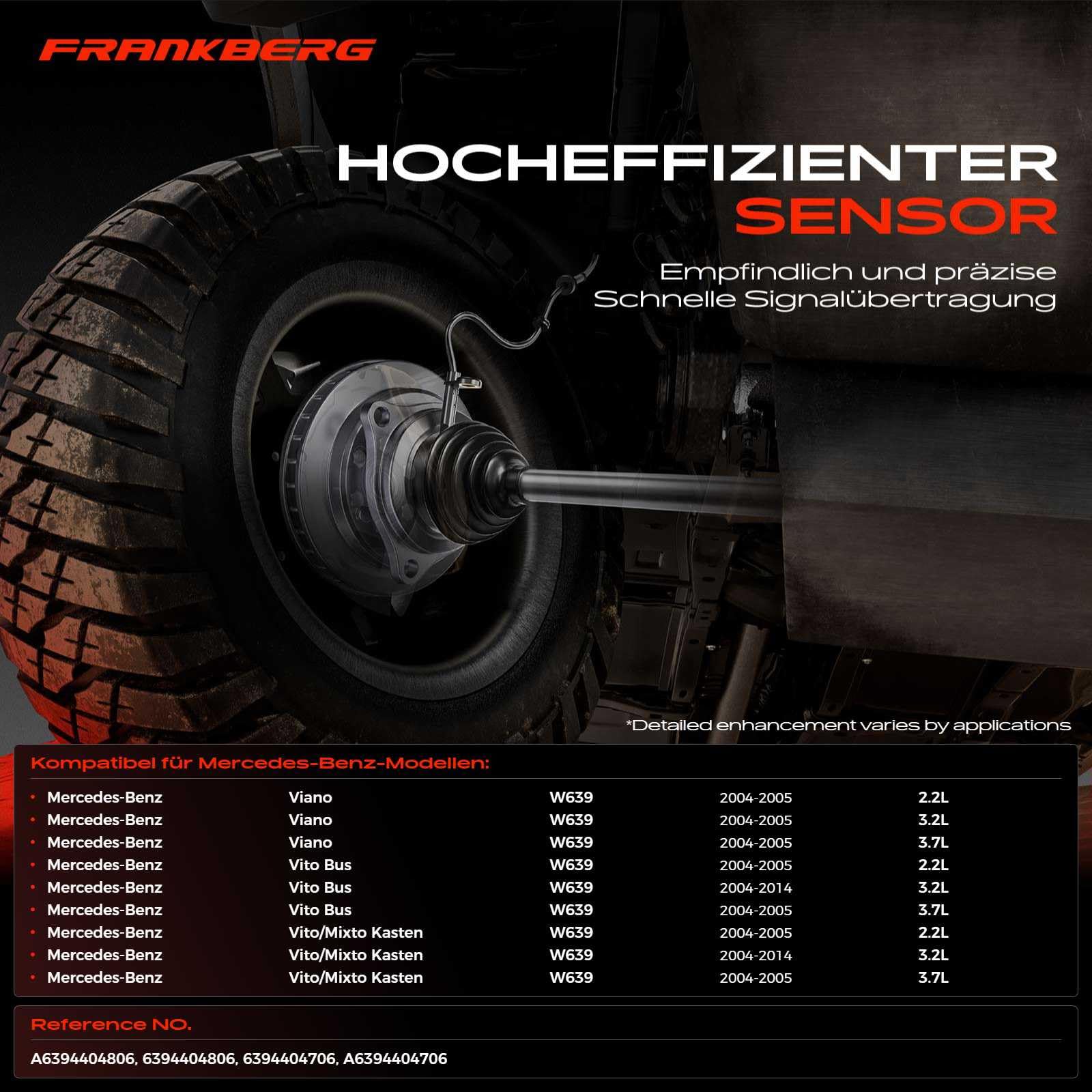 Frankberg 2x ABS Speed Sensor oś tylna lewa prawa 2-biegunowa 6394404706 | Kompatybilny z Vito Bus W639, Viano W639, Vito/Mixto furgon W639