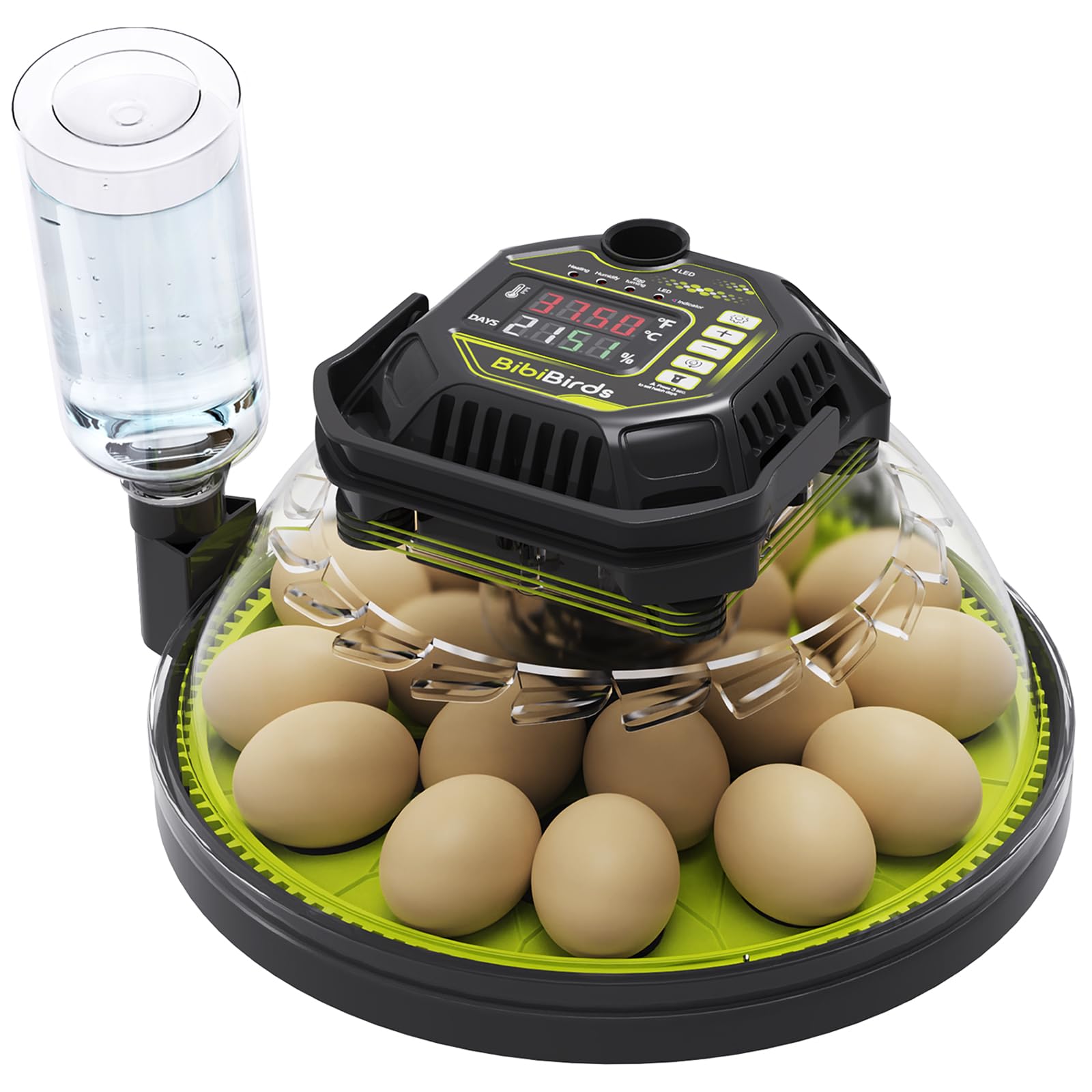 Incubadora de 18 huevos con contador automático de días de giro de huevos y atomizador para control automático de humedad, bloqueo de giro automático completo 3 días antes de incubar