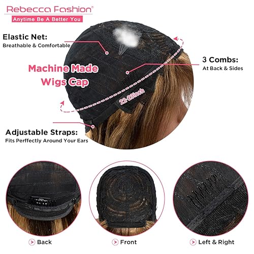 Miniatura 4 de Rebecca Fashion Pelucas de cabello humano virgen brasileño de 14 pulgadas con flequillo densidad del 130 para mujeres negras 14 pulgadas Victoria