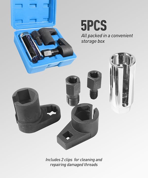 ILBVWQY 5PCS Oxygen Sensor Socket,Car Accessories Universal O2 Sensor Socket Remover Tool and Thread Chaser Set for Removing and Install Oxygen Sensors,Automobile Tools,Suitable for Most Cars (Blue) by ILBVWQY - Image 2