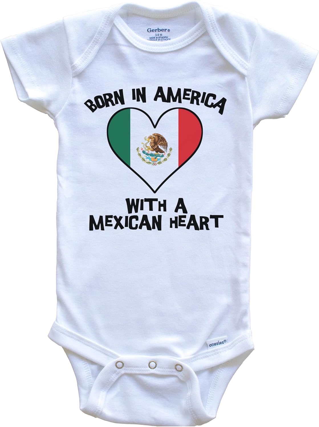 Born in America with A Mexican Heart One Piece Baby Bodysuit Mexico Flag Baby Bodysuit