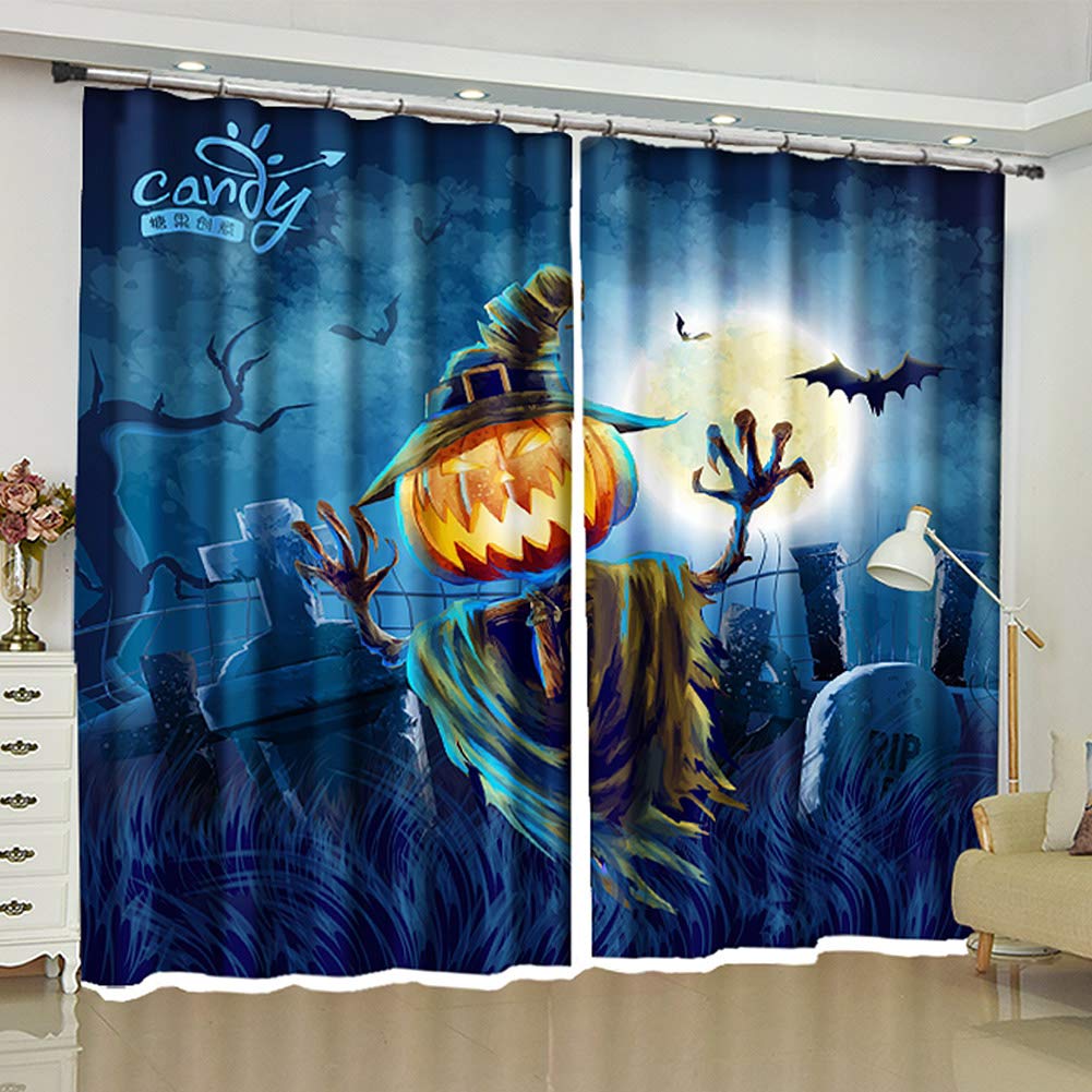 Ruifulex Tende oscuranti 3D Tenda per Finestra Villa Decorazione Domestica Stampa Personalizzata, Blu Scopo Creativo Zucca dell'orrore Larghezza 264 x Altezza 160 cm