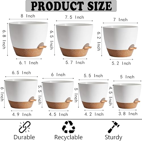 Miniatura 2 de Macetas de riego automático blancas con drenaje para plantas de interior, macetas de plástico para plantas de exterior, idea de regalo, macetas