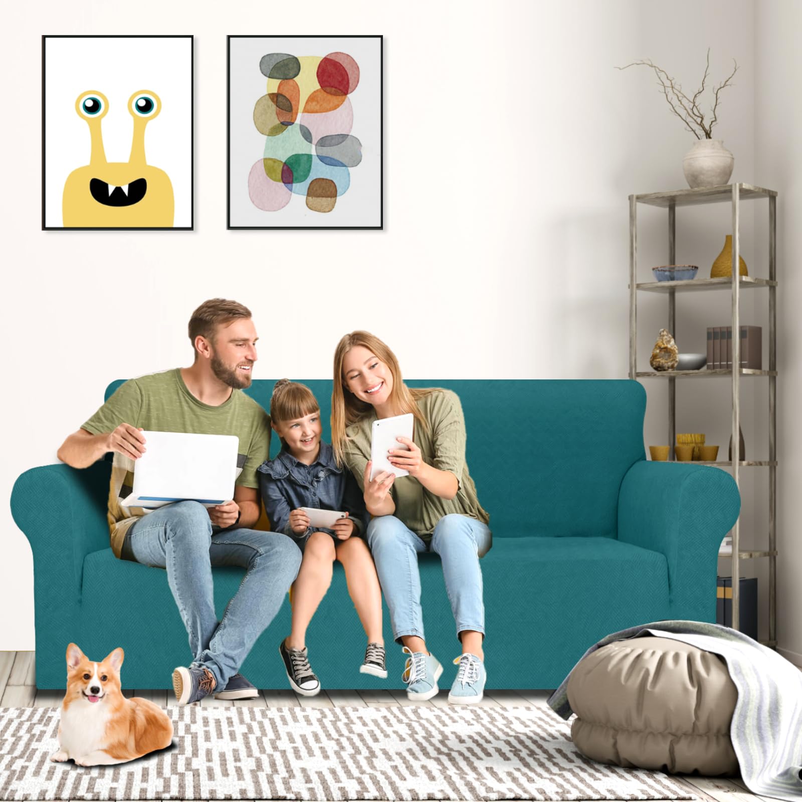 YSTELLAA Elasticizzato Copridivano 3 Posti, Universale Copri Divano Con Braccioli, Moderno Copridivani Elasticizzati, Copridivano Antigraffio Gatto, Sofa Cover Antiscivolo Lavabili, Verde Scuro