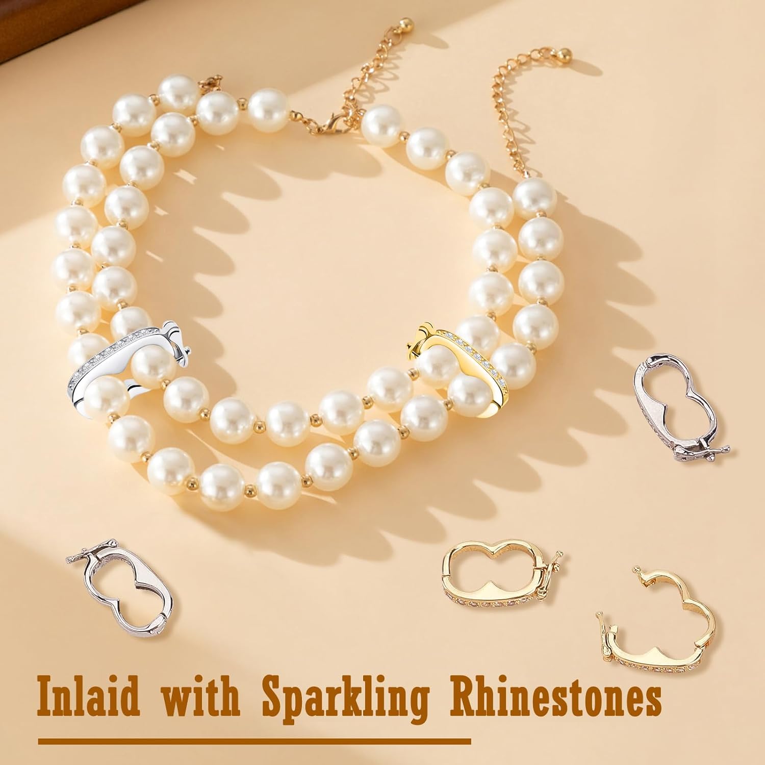 4PCS Necklace Shortener Clasp Pearl Enhancer Connector Clasps Cubic Zirconia Bracelet Push Clasps with Secure Lock for Jewelry Making DIY Crafts Necklace Chain Clip Bead Crystal Gemstone Clasp - Image 6