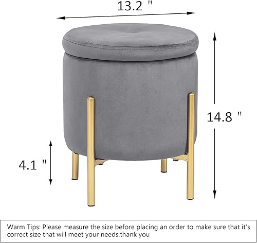 Miniatura 3 de Adeco Otomanas de almacenamiento redondas tapizadas, otomanas modernas de terciopelo gris con almacenamiento para sofá Gris oscuro,Gris