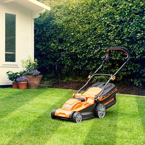 LawnMaster 1600W Electric Lawn Mower with 37cm cutting width, ideal for medium sized lawns. Rear roller for striped finish. With 6 adjustable cutting heights and mulching plug, Orange LawnMaster 1600W Electric Lawn Mower with 37cm cutting width, ideal for medium sized lawns. Rear roller for striped finish. With 6 adjustable cutting heights and mulching plug, Orange