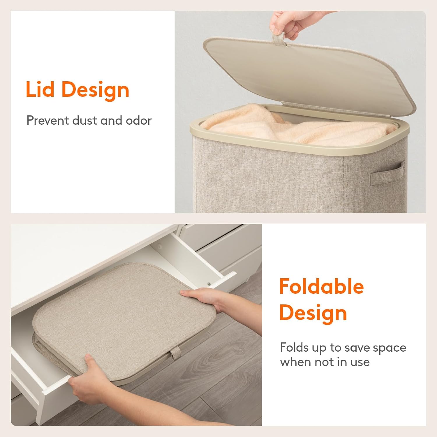 Lifewit 105L Laundry Basket with Lid, Large Laundry Hamper with Plastic Handles and Removable Bag, Foldable Tall Dirty Clothes Hampers for Laundry for Laundry Room, Bedroom, Bathroom, Dorm, Beige