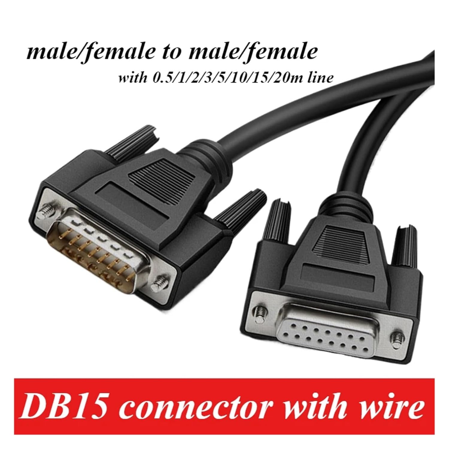 Industrial Grade DB15 Cable Male to Male to Female to Female 15 Pin Data Wire 2 Rows of 15-pin Serial and Parallel Port Cables(Male to Male,1M)