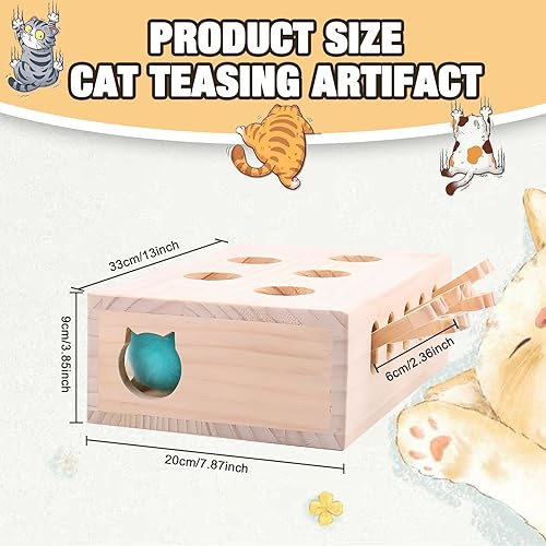 Miniatura 2 de Juguete interactivo de madera para gatos, juguetes de madera maciza para gatos de interior, juego de ratones, rascador de gatos y juguete, juguetes