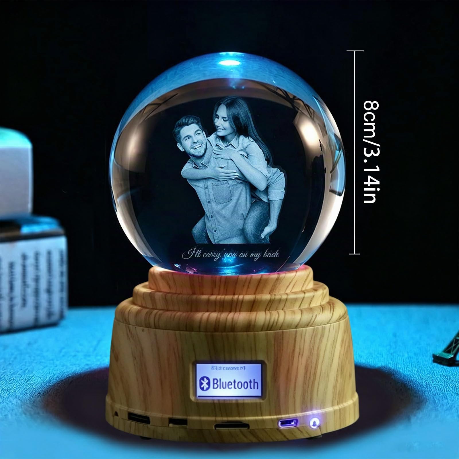 Luz nocturna de bola de cristal personalizada, bola de fotos de cristal 3D personalizada, base LED con luces de colores, regalo personalizado para mujeres, hombres, padres y mamás