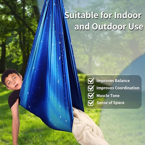 Miniatura 5 de Columpio sensorial para niños para interiores y exteriores, terapia de doble capa con kit de colgador giratorio 360, ajustable para niños y adultos