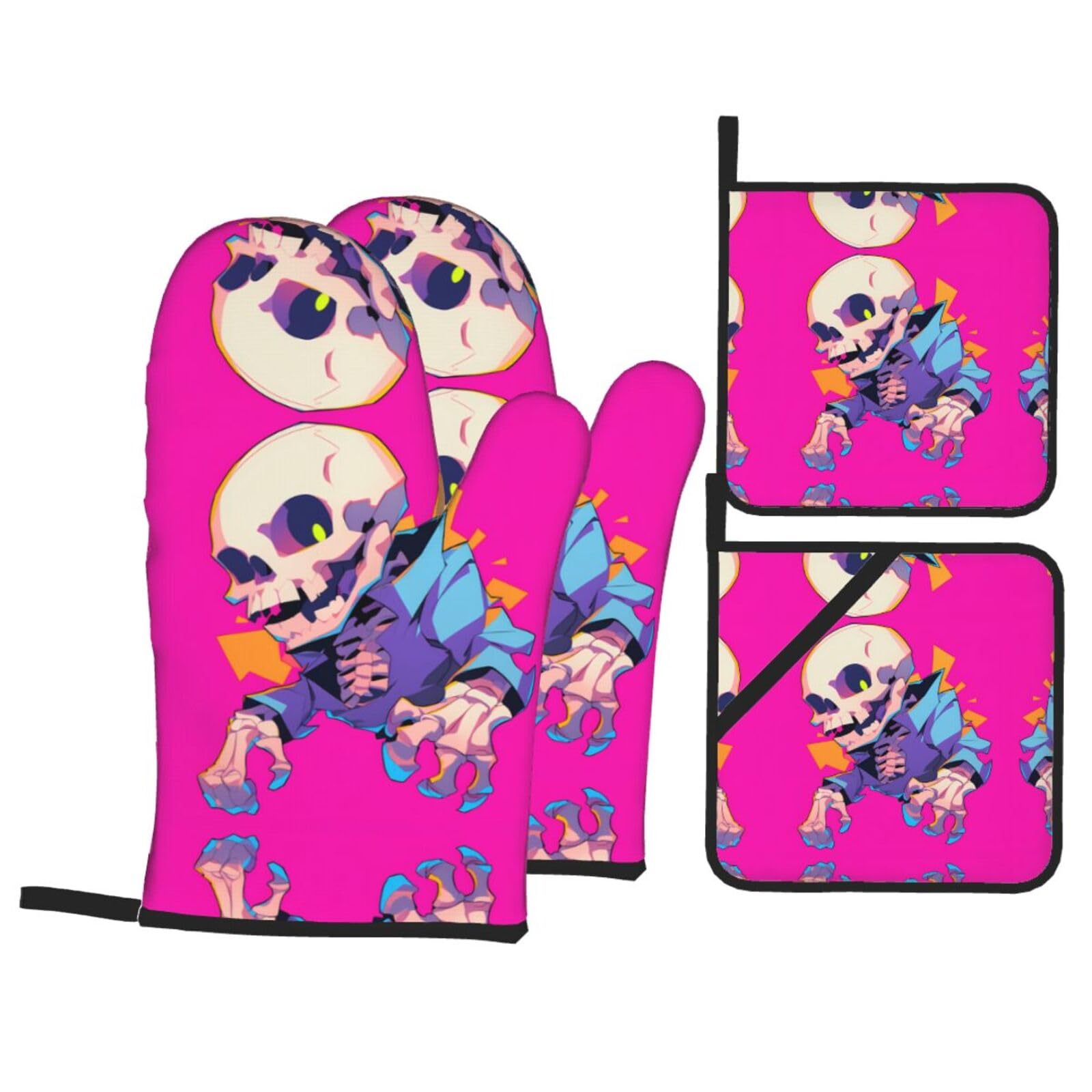 Rrxnbcgg Black Funny Skeleton Oven Gloves & Pot Stand Trivet Set With Matching Pan Roast Dinner, Baking & Cooking, Modern Design